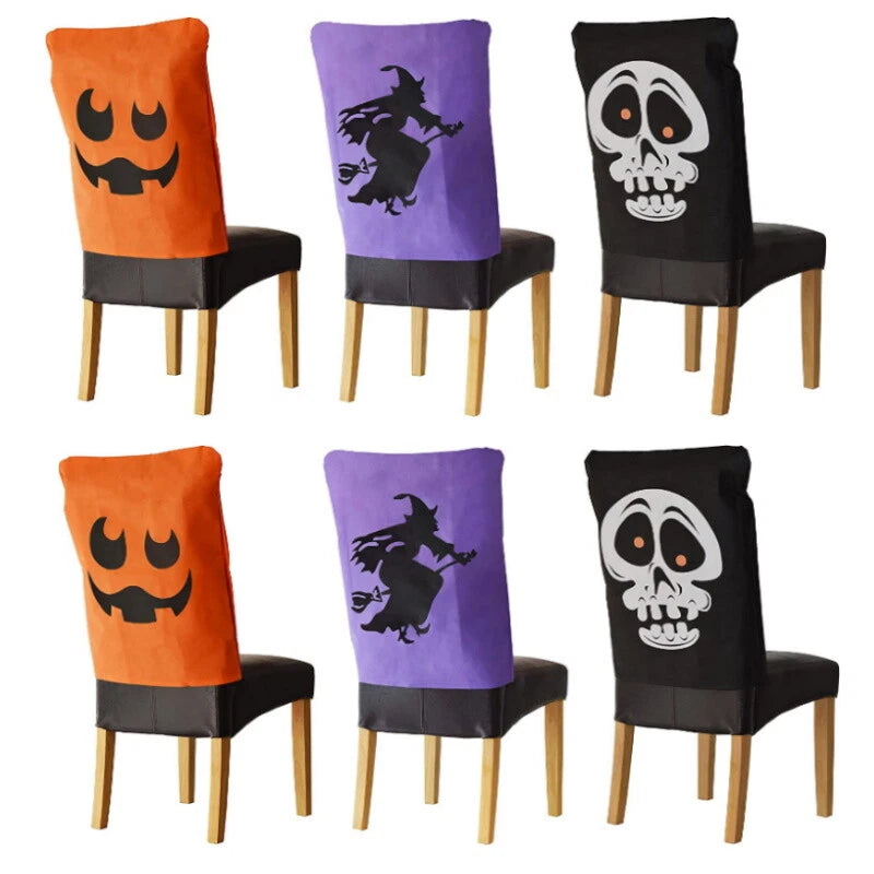 Halloween Party Decoration Chair Seat Covers Skull Pumpkin Witch Printed Fabric