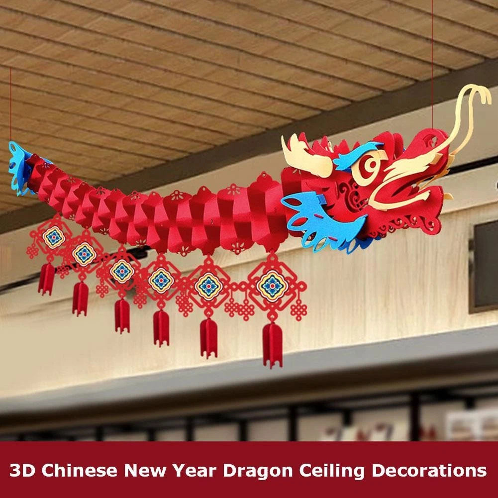 3D Chinese Paper Dragon Garland Hanging Decoration Festival Ornamen Spring V0T5