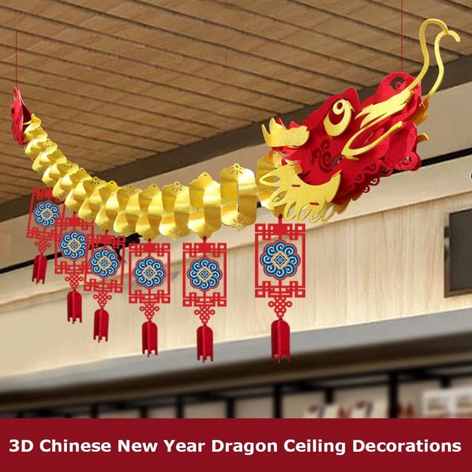 3D Chinese Paper Dragon Garland Hanging Decoration Festival Ornamen Spring V0T5