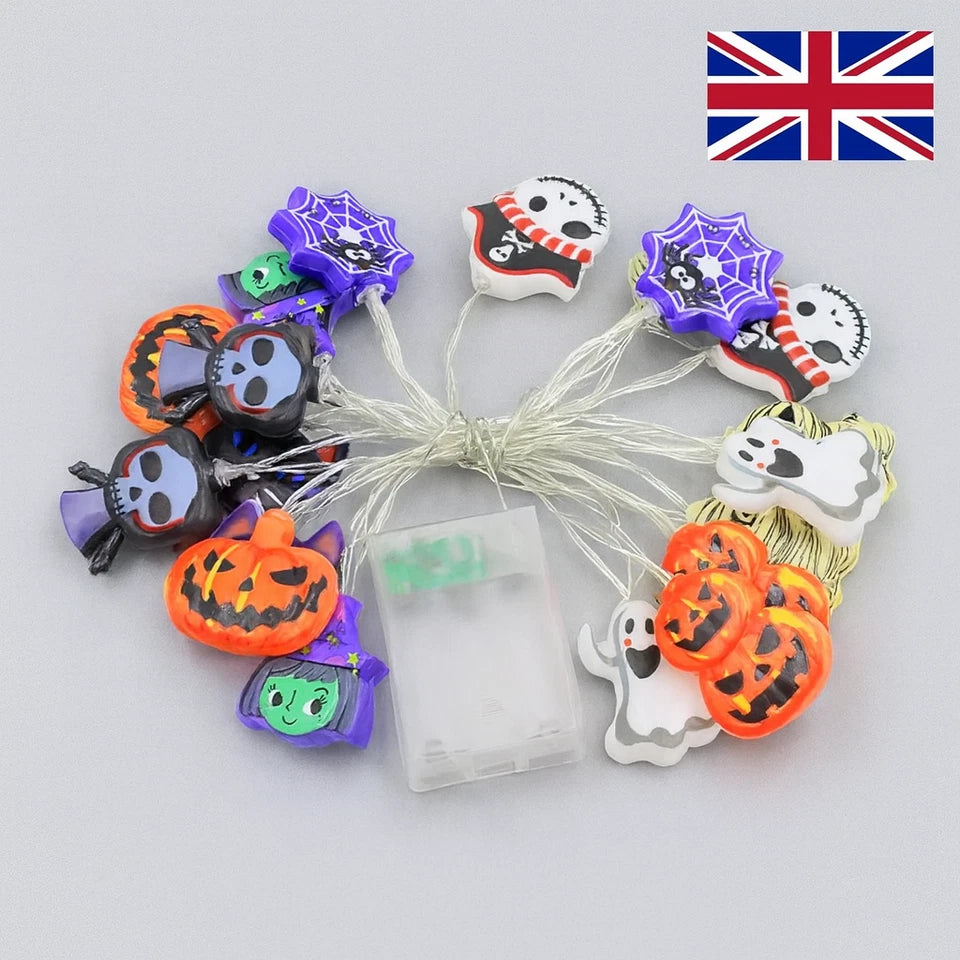 Halloween LED String Lights Pumpkin Ghost Spider Web Outdoor Indoor Party Decor