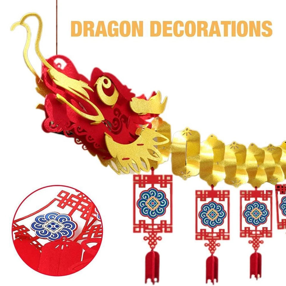 3D Chinese Paper Dragon Garland Hanging Decoration Festival Ornamen Spring V0T5