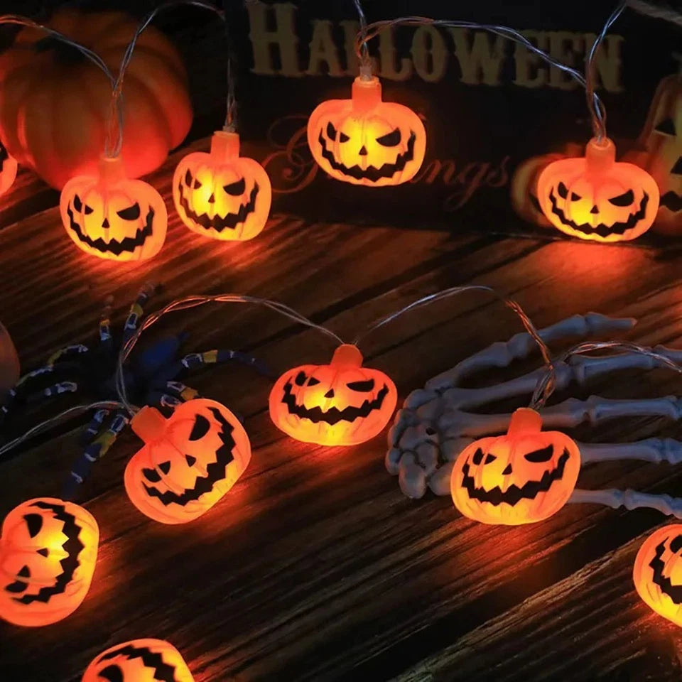 Halloween LED String Lights Pumpkin Ghost Spider Web Outdoor Indoor Party Decor
