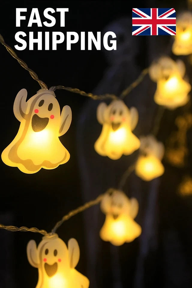 Halloween LED String Lights Pumpkin Ghost Spider Web Outdoor Indoor Party Decor