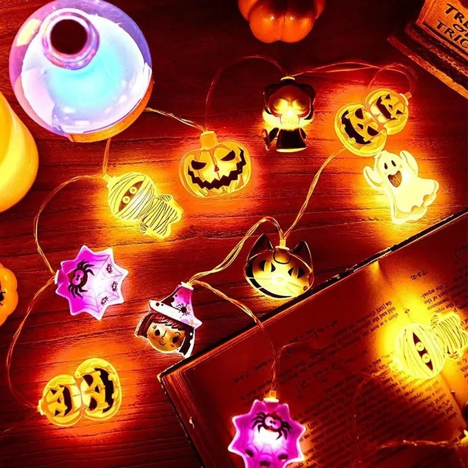 Halloween LED String Lights Pumpkin Ghost Spider Web Outdoor Indoor Party Decor
