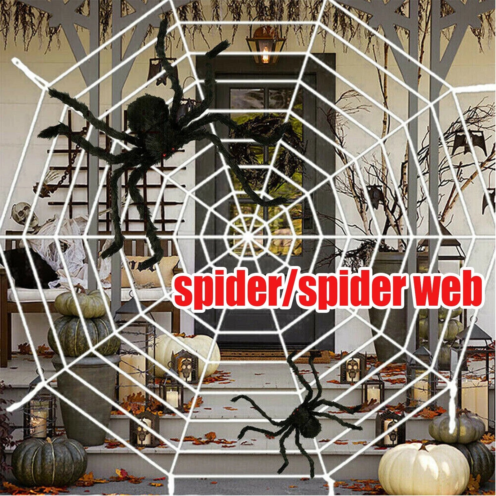 Halloween Giant Spider Web String Rope Realistic Spiders Outdoor Party Decor