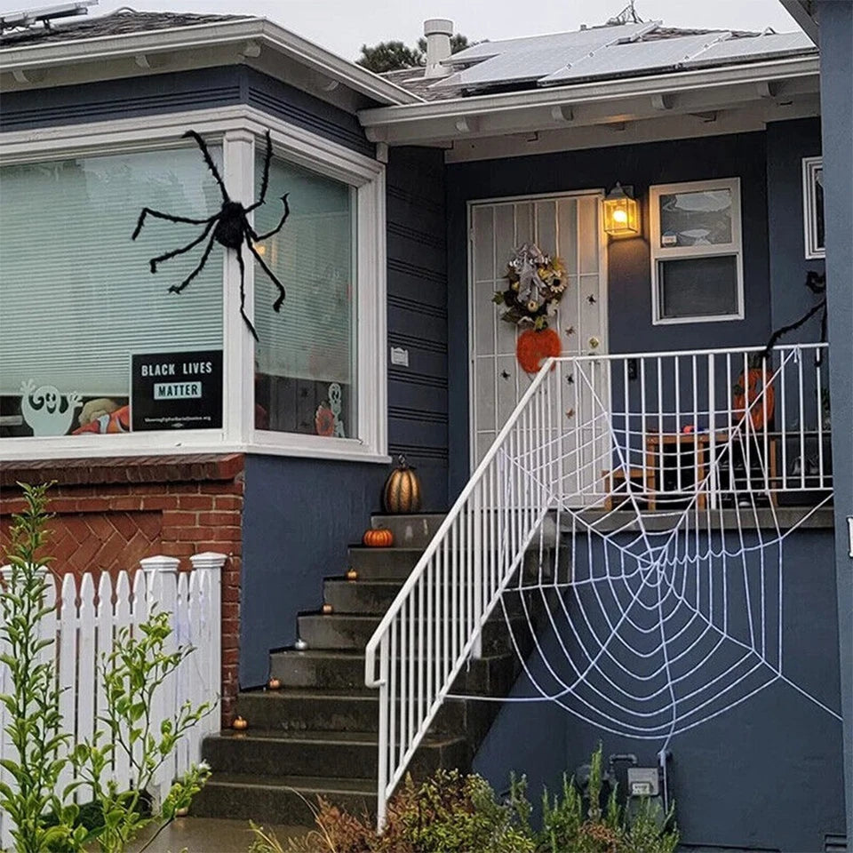Halloween Giant Spider Web String Rope Realistic Spiders Outdoor Party Decor