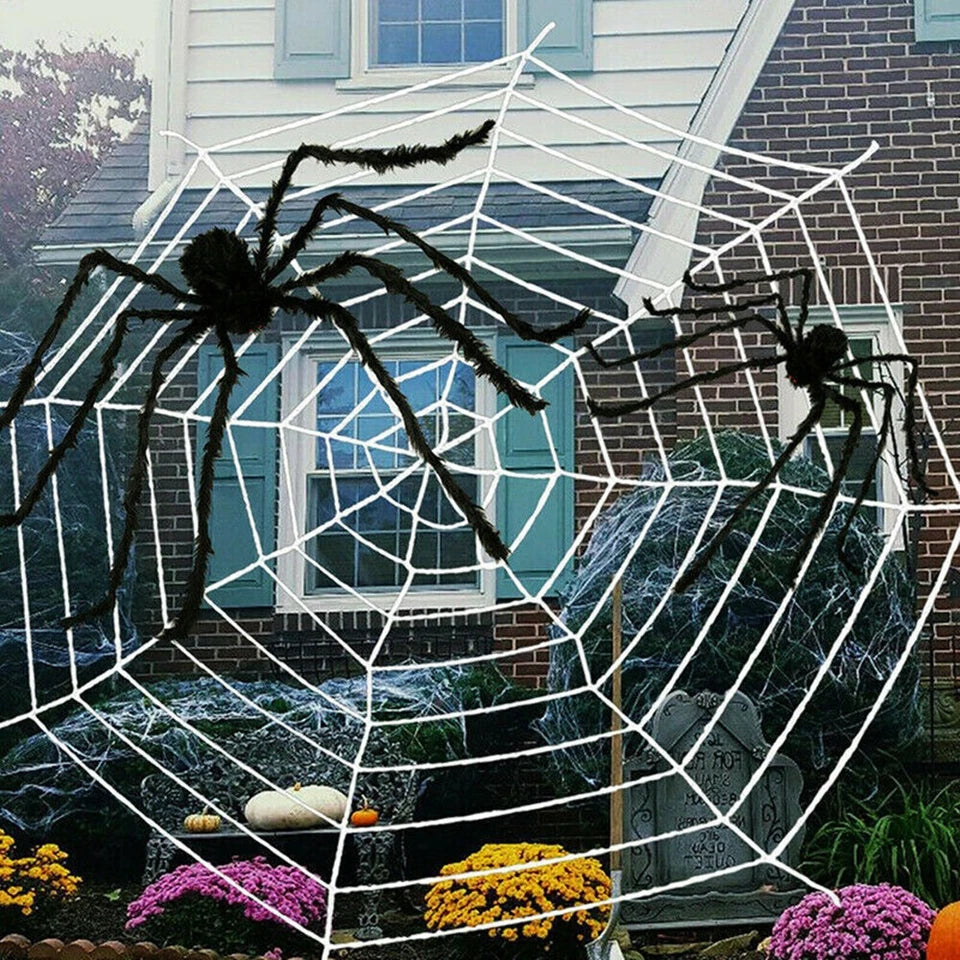 Halloween Giant Spider Web String Rope Realistic Spiders Outdoor Party Decor