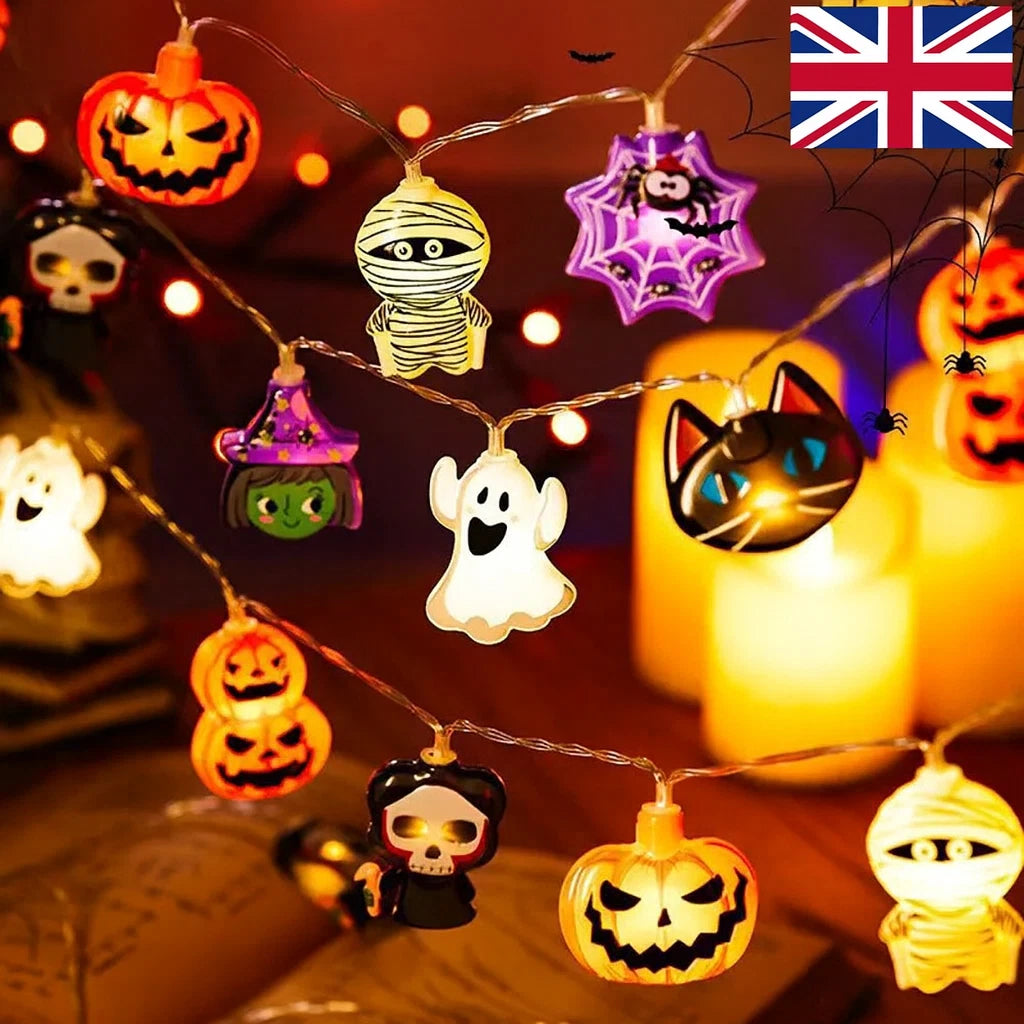Halloween LED String Lights Pumpkin Ghost Spider Web Outdoor Indoor Party Decor