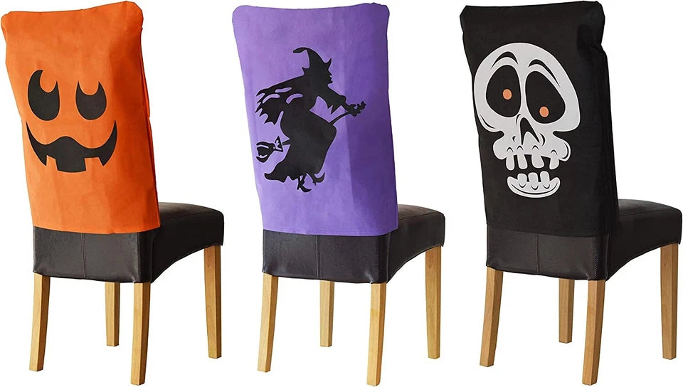 Halloween Party Decoration Chair Seat Covers Skull Pumpkin Witch Printed Fabric